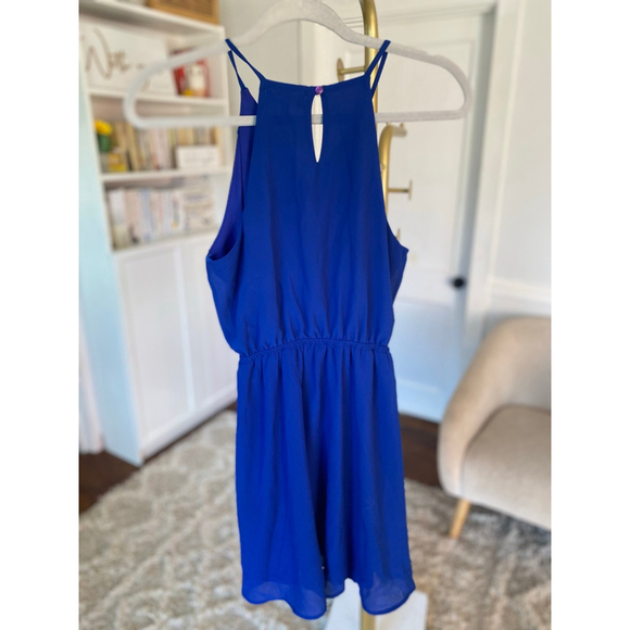 Monteau Cobalt Blue Halter Mini Dress Clean Girl S Quiet Luxury Coastal Feminine - Picture 3 of 7
